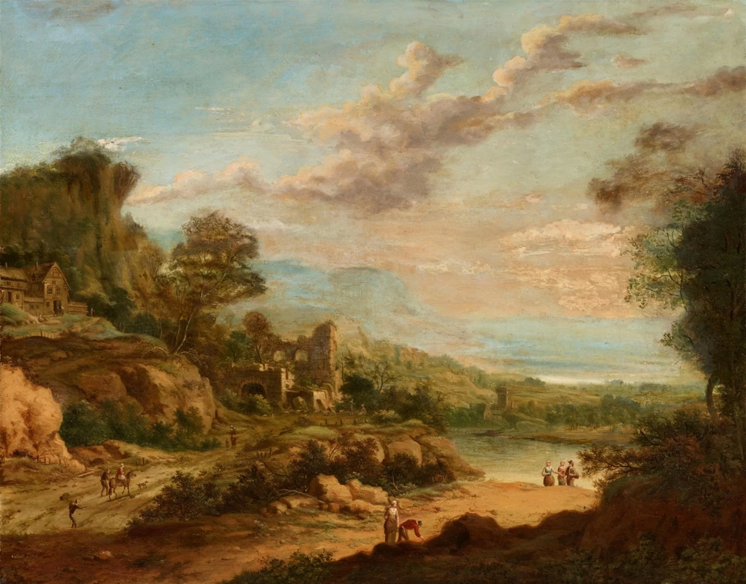 Johann Christian Vollerdt - Paesaggio fluviale con rovina del castello